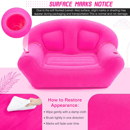 Novabright Inflatable Couch, Flocked Surface Blow up Chair, Folding Portable Flocking Inflatable Air Sofa Lazy Sofa for Living Room Learning Camping Part(Twin Size,Hot Pink)
