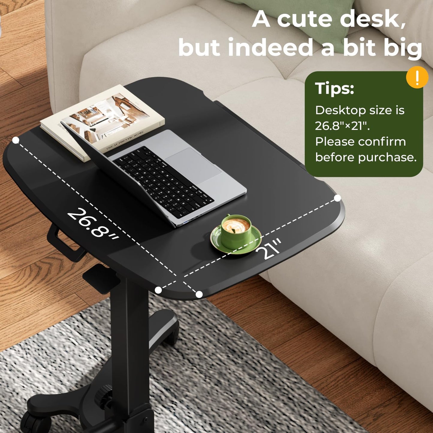 JYLH JOYSEEKER Foldable Mobile Standing Desk, 27"×21" Portable Rolling Laptop Cart with 90° Tiltable Board, Height Adjustable Mobile Desk Workstation with Wheels, Folding Table for Home Office, Black