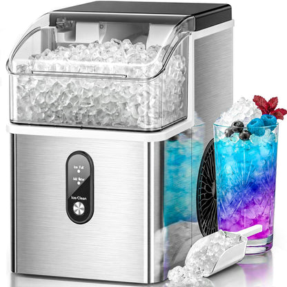 Kismile Nugget Ice Maker Countertop,33Lbs/24H Ice Machine with Chewable Ice,Self-Cleaning Portable Ice Maker with One-Click Operation,for Home/Kitchen/Office(Silver)
