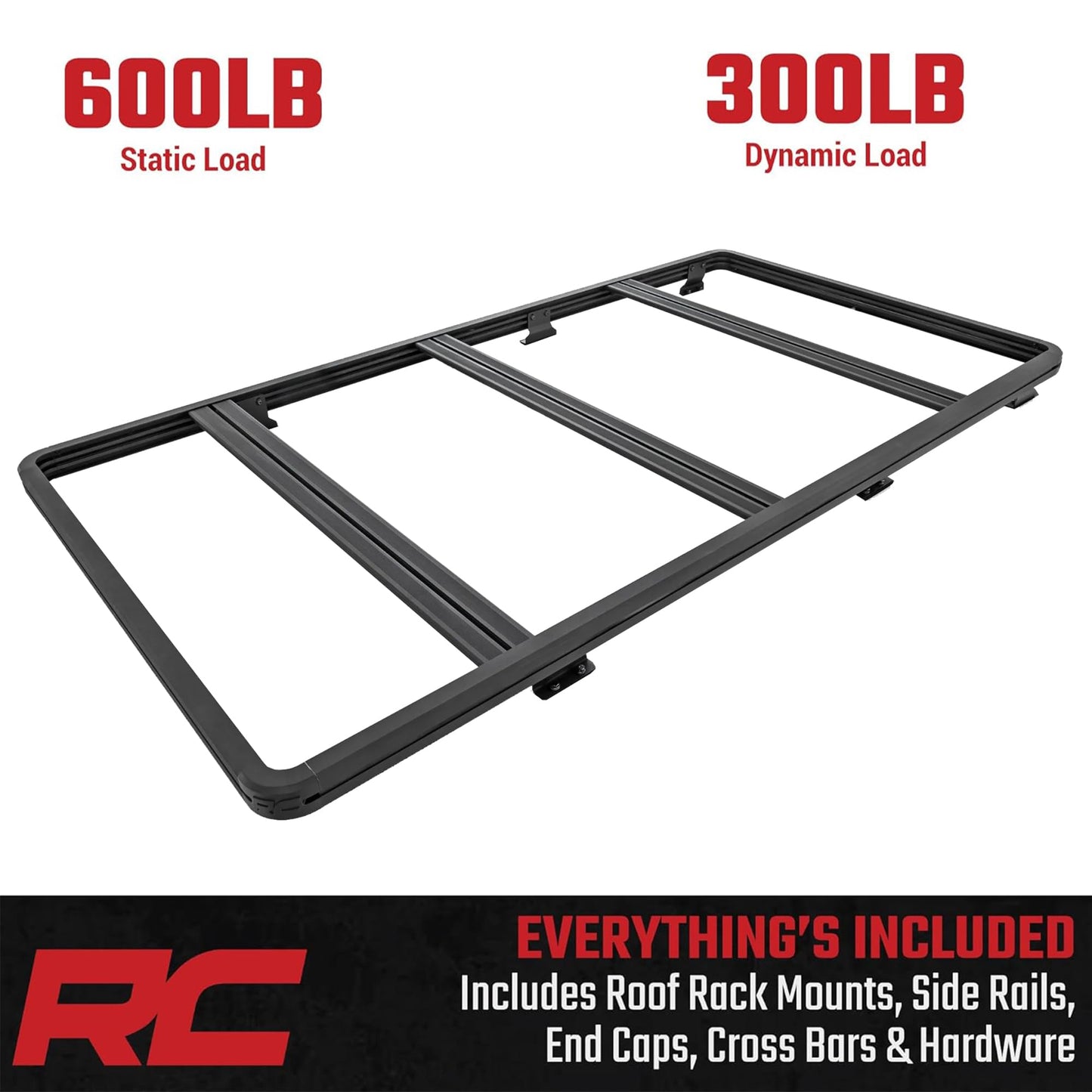 Rough Country Roof Rack System for Toyota Land Cruiser (2024-2025) - Aluminum Overland Cargo Carrier with T-Slot Mounting System, Adjustable Cross Bars