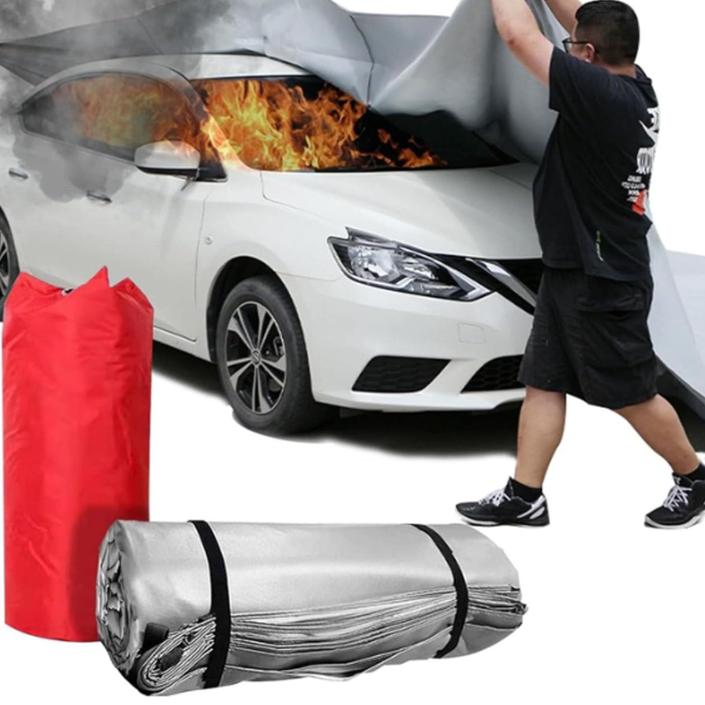 MDYHY Fire Blanket for Vehicles, Reusable Flame Retardant, Silicone Coated Emergency Fire Suppression Blanket for Home, Office & Caravan, 4m x 6m (13.1ft x 19.7ft)
