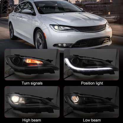 VLINCAR Halogen Headlight Compatible with Chrysler 200/200c 2015 2016 2017 W/LED DRL Headlamp Head Light Black Trim 68284787AA 68284786AA Right Passenger Side