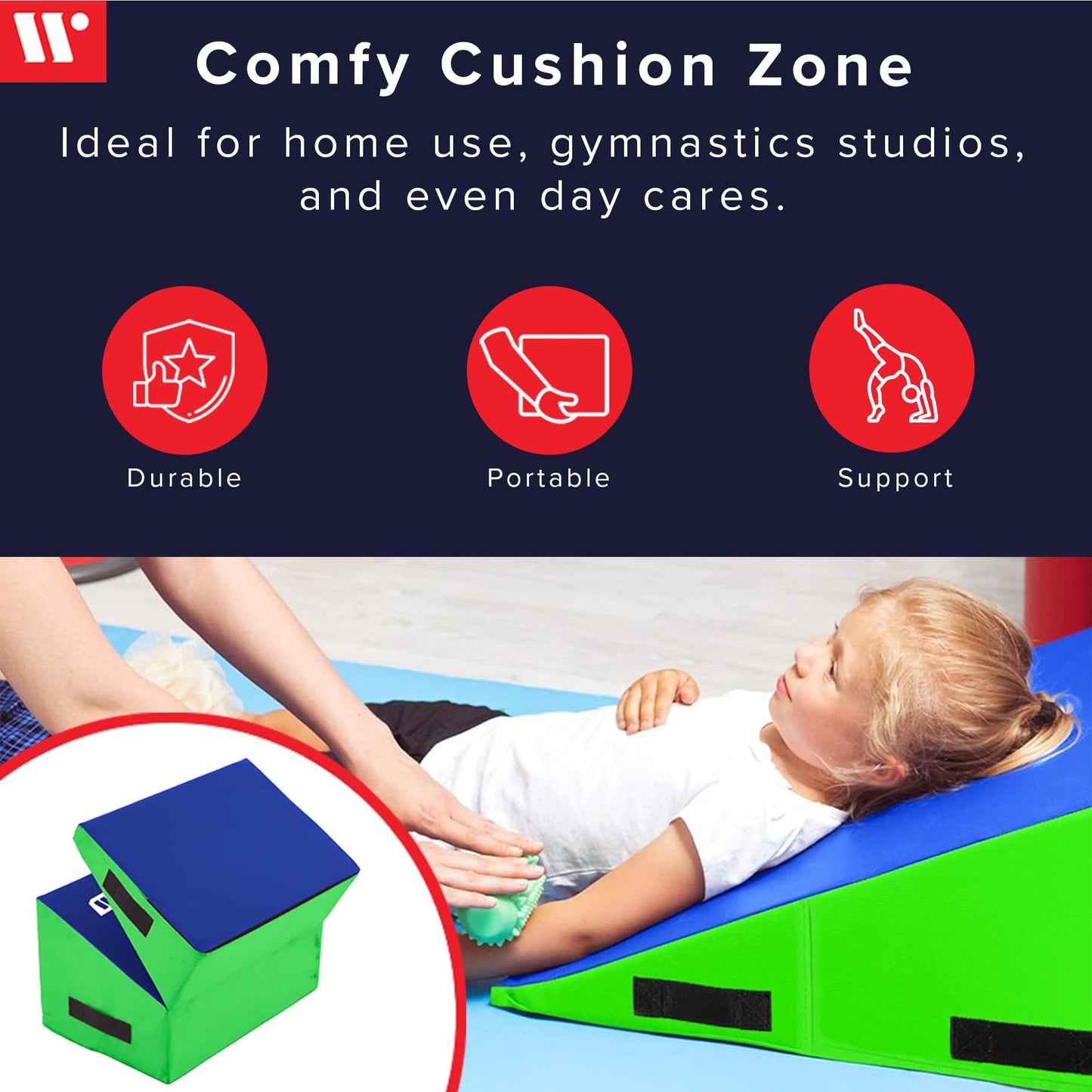 We Sell Mats Gymnastics Incline Mat, Folding and Non-Folding Cheese Wedge Skill Shape, Tumbling Mat for Gymnastics Training, Cheerleading and Obstacle Courses, Multi-Color, Medium (60" x 30" x 15")