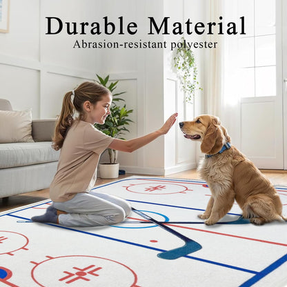 Hockey Rug 9x12 Washable Low Pile Non Slip Sports Rug for Boys Bedroom Decor, Hockey Room Area Rug Man Cave Carpet Mat