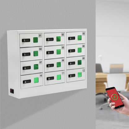 12-Slot Cell Phone Charging Cabinet with 3 in 1 Cable, QC3.0 Fast Charging & Combination Lock -Must-Have for Office & Classroom