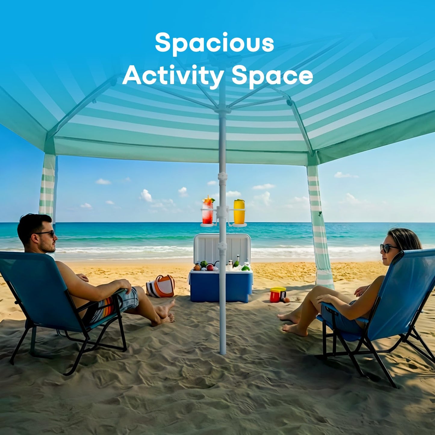 Gorich Beach Cabana with UPF50+ UV Protection, 8x8 FT/10x10 FT Beach Canopy Tent with Side Wall, Easy Setup, Windproof Portable Sun Shelter Shade for Family
