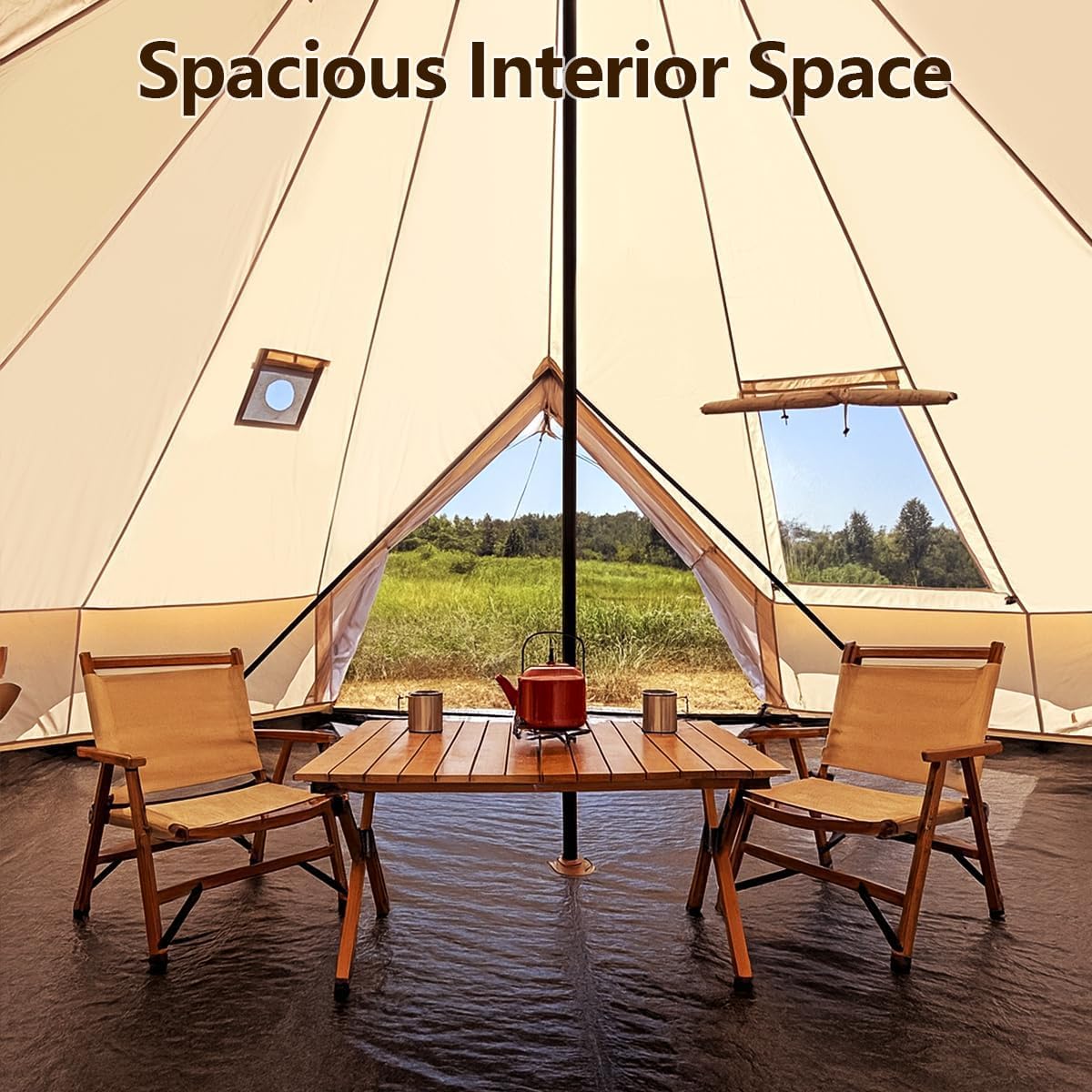Bell Yurt Tent, Waterproof Luxury 4 Season Hot Tent with Stove Jack/Air Conditioner Vents/2 Skylight for Family Outdoor Camping Oxford Glamping Tents for All Year Living (3M- 97 sq. ft yurt)