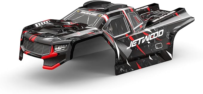 Jetwood RC Car JC14EP Car Shell with Braking Light for RC Truck (Red on Black)