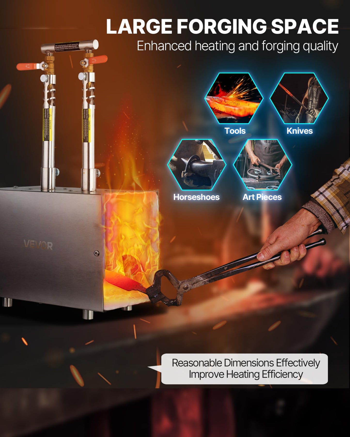 VEVOR Portable Propane Forge, 2 Burners, 2600℉ Tool and Knife Making Blacksmithing Farrier Forge, Large Capacity Square Shape, Stainless Steel Gas Forging Tools and Equipment, Use for Metal Forging