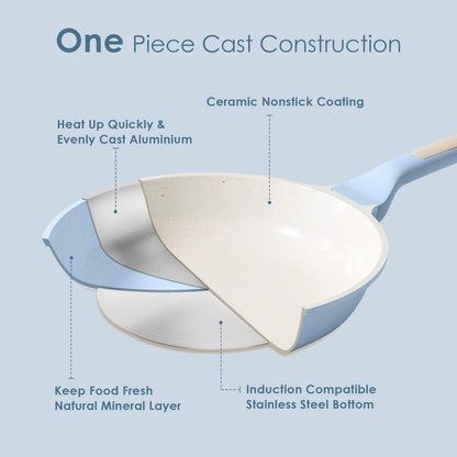 SENSARTE Nonstick Ceramic Frying Pan 11-Inch, Healthy Non Toxic Skillet, Induction Compatible Omelet Pan with Heat Resistant Handle, PFAS-Free, Blue