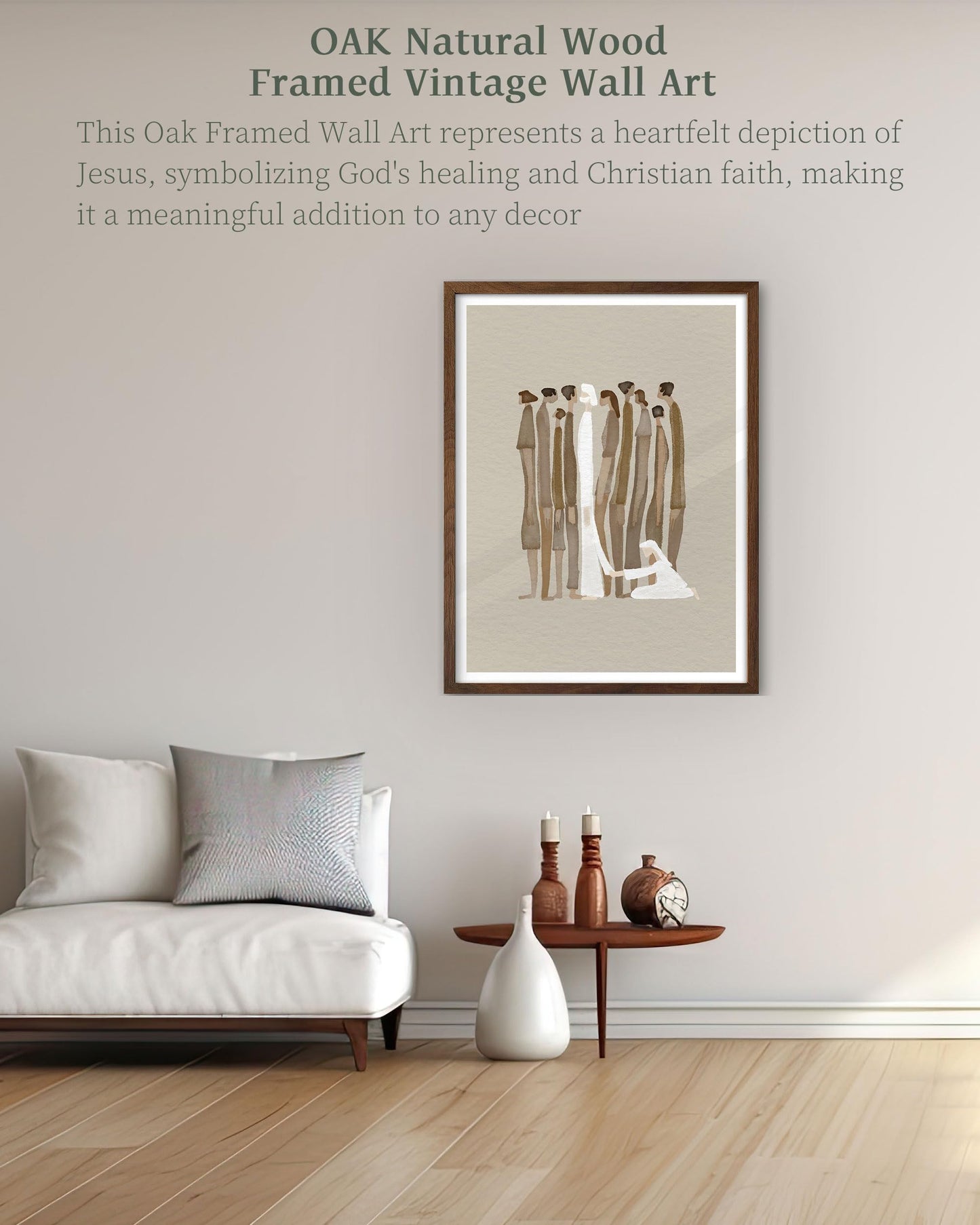 iHery Natural OAK Wood Jesus and Peter Walk on Water Framed Wall Art, 12x16 in Modern Sketch Bible Verses Canvas Art Decor, Beige Logs Boho Scripture 1Pack for Living Room Bedroom