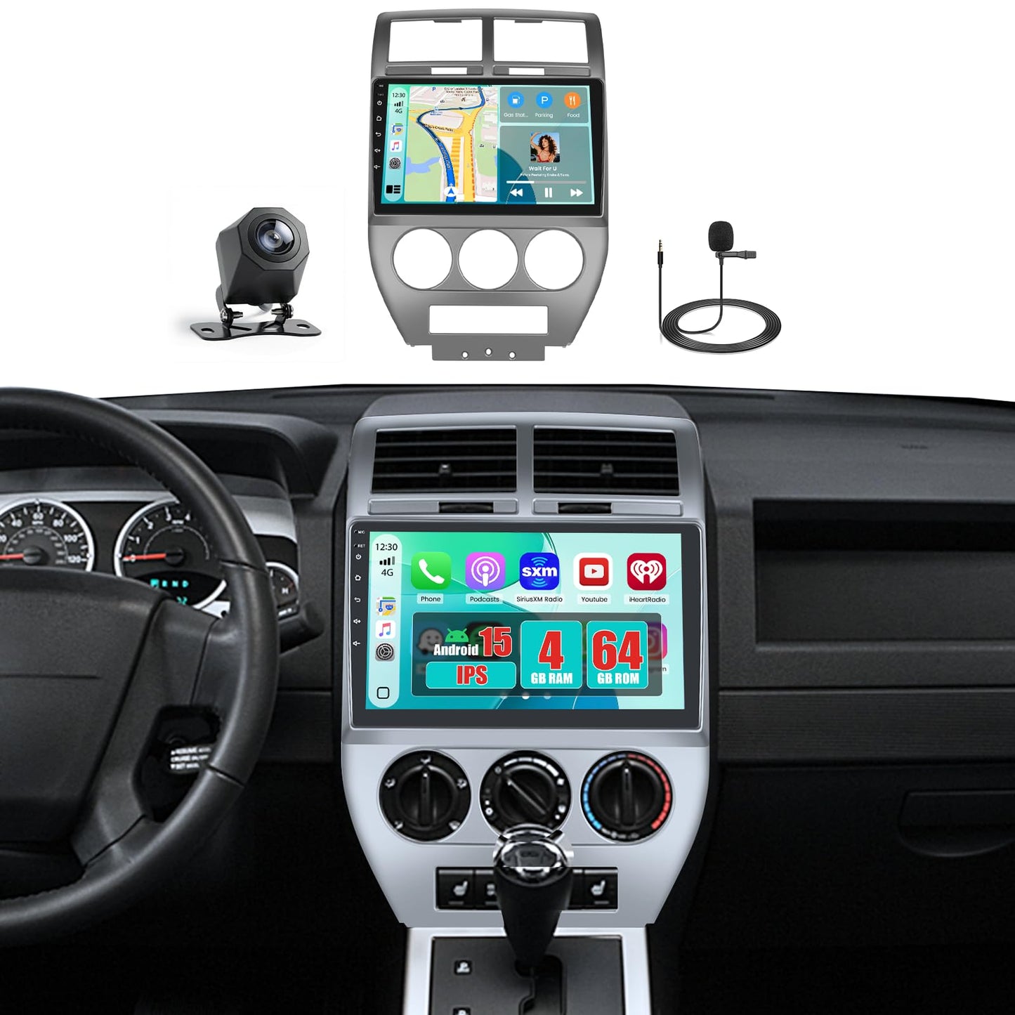 [4+64G] Hikity for Jeep Compass Patriot 2007 2008 2009 2010 Android Car Stereo, 10.1 Inch Touchscreen Radio Carplay/Android Auto GPS Navigation WiFi Bluetooth FM RDS + AHD Backup Camera