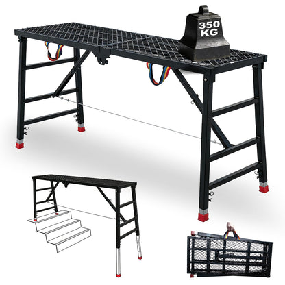 Foldable Scaffolding Platform, Height Adjustment 70.9x15.7x35.4-57 in Portable Welded Steel Work Platform, 770 lbs Capacity, Industrial Step Ladders Ideal for Home Improvement, Wiring and Painting