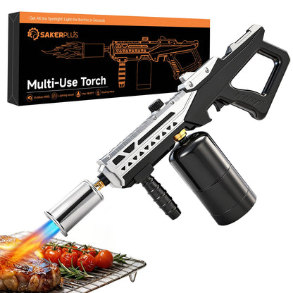 Sakerplus Propane Torch, 3272°F High Power Torch Gun with Adjustable Flame & Safety Lock, Heavy Duty Blow Torch for BBQ, Sous Vide, Steak Searing, Campfire & Charcoal Starter (Tank Not Included)