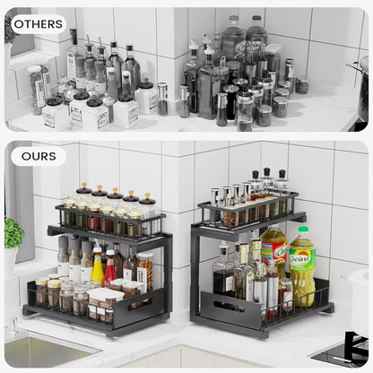 Under Sink Organizer by [Brand Name] - Heavy Duty Metal Pull-Out Cabinet Shelf | Adjustable Multi-Purpose Storage (Black, 2-Pack)