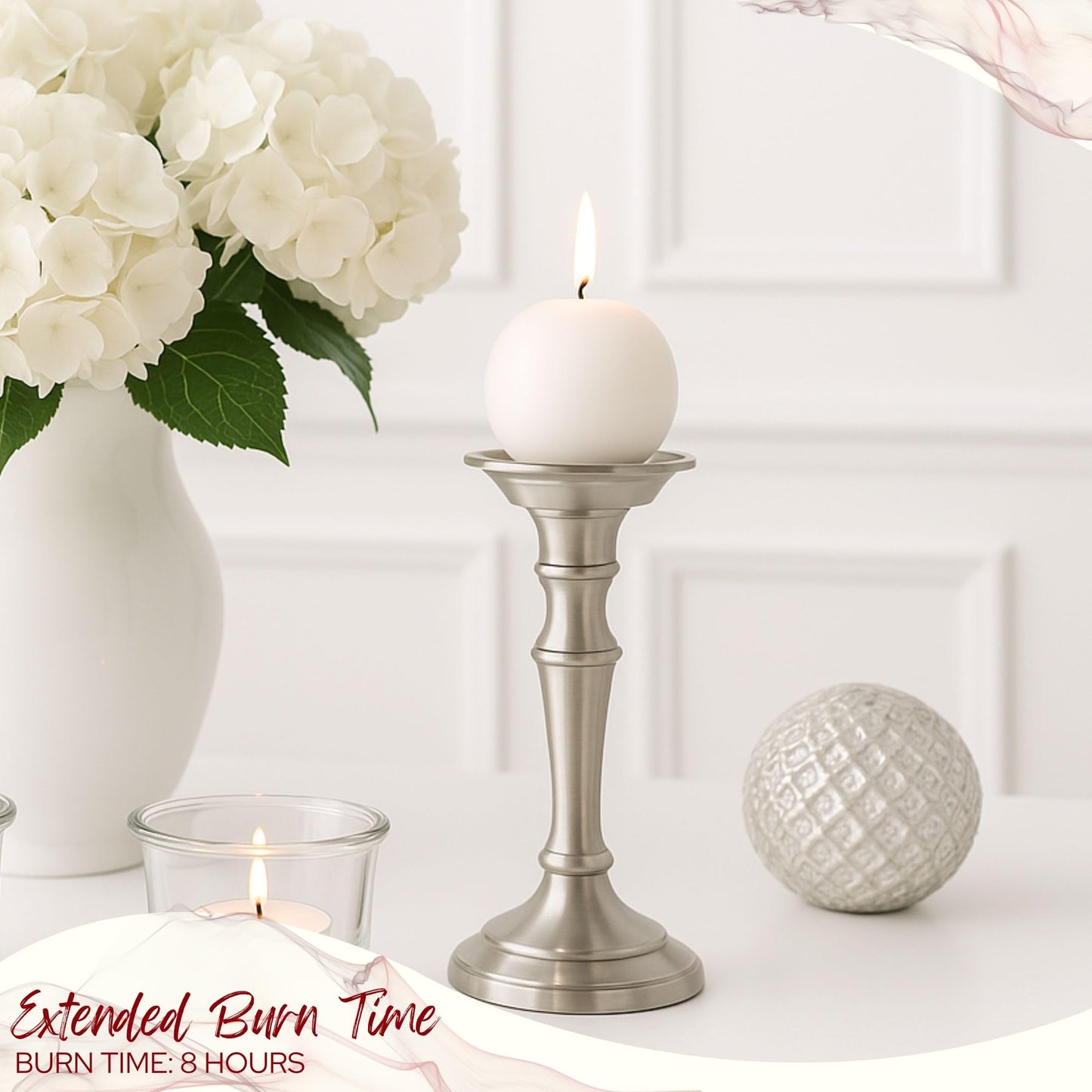 Biedermann & Sons Ivory Round Candles (Set of 4), Unscented Dripless Balls, 2.5" Spheres, 8 Hour Burn, for Mantels Shelves and Tabletop Displays
