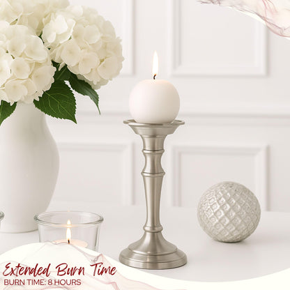 Biedermann & Sons Ivory Round Candles (Set of 4), Unscented Dripless Balls, 2.5" Spheres, 8 Hour Burn, for Mantels Shelves and Tabletop Displays