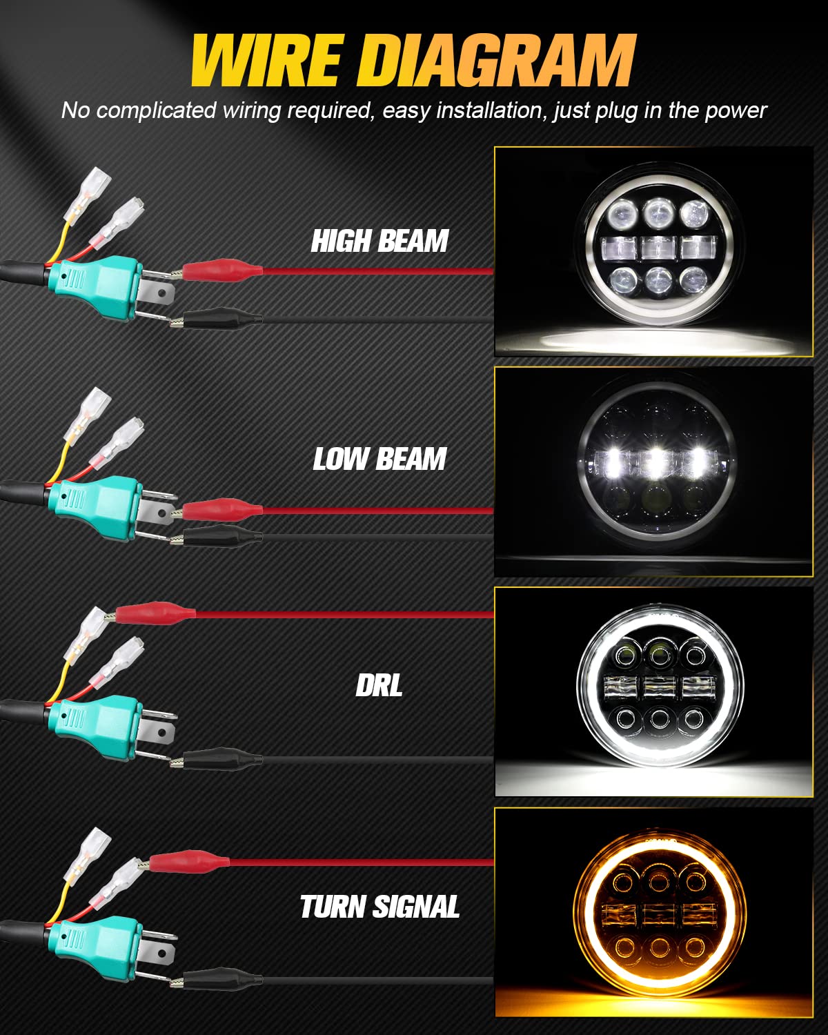 BraveWAY 5.75" Round LED Headlights, 5-3/4 Inch Sealed Beam Headlamp(H5006) with Projector White/Amber Halo Ring