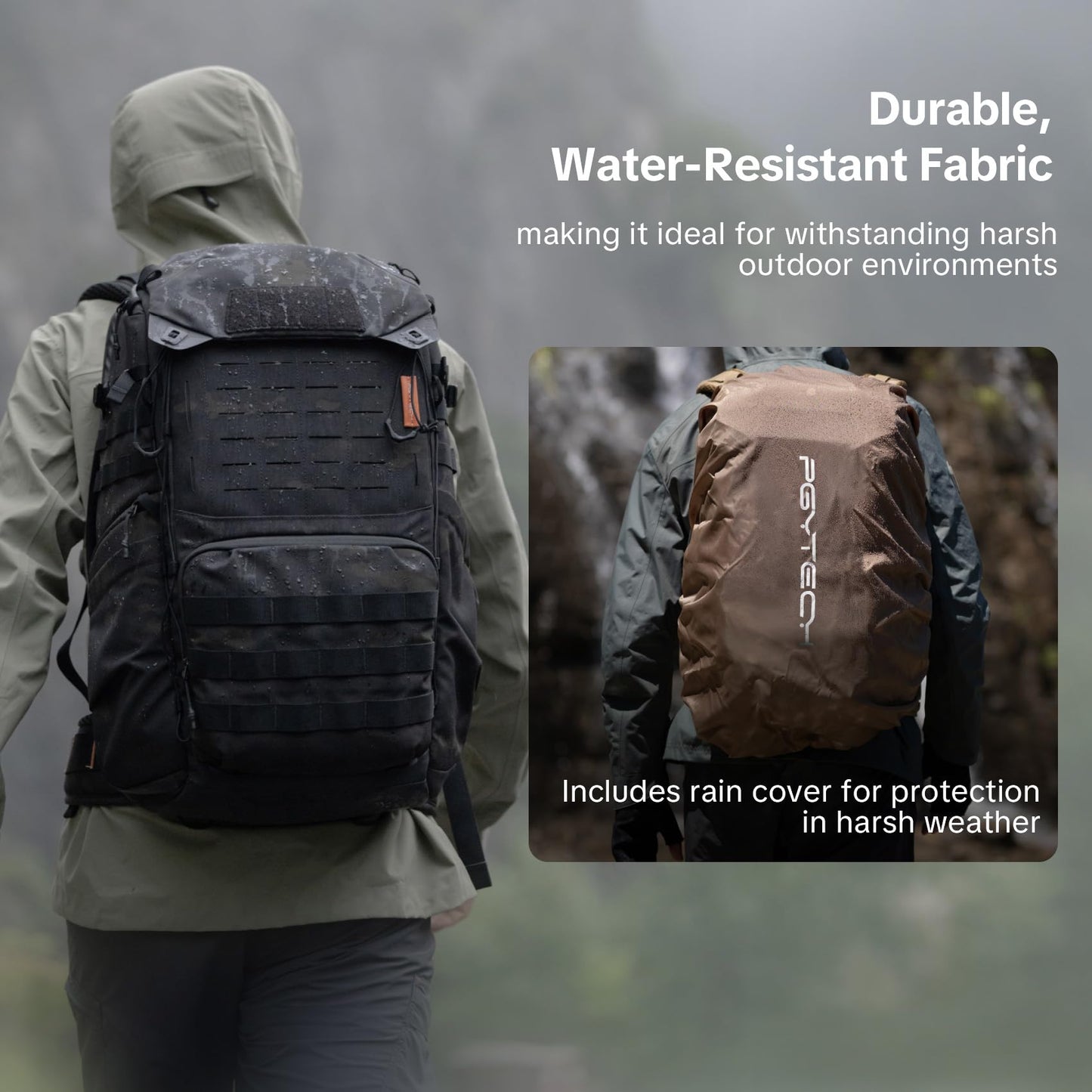 PGYTECH OneMo TAC 35L Tactical Camera Backpack, Waterproof DSLR/SLR/Mirrorless Photography Camera Bag with 15.6" Laptop Sleeve, Tripod Holder & Rain Cover (Wolf Brown)