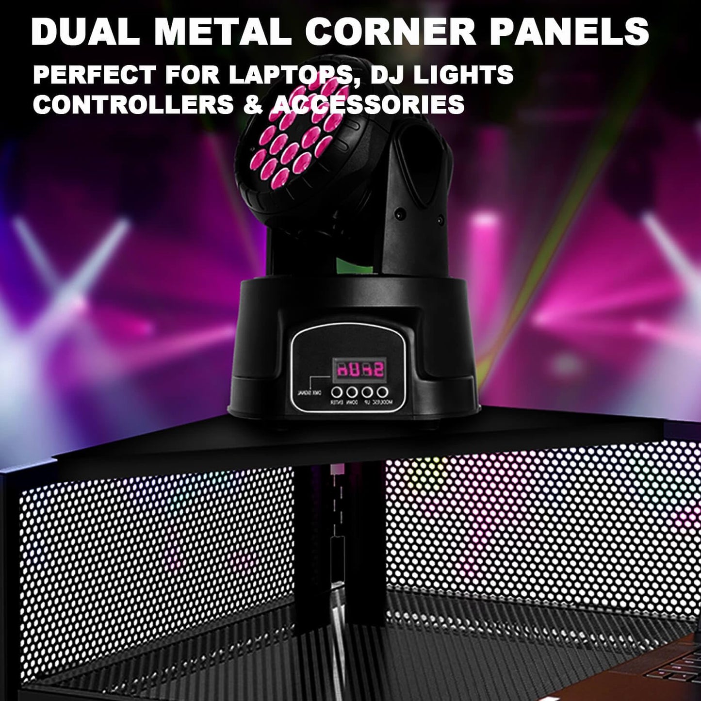 2026 Upgraded DJ Booth Stand Portable – 45"L x 25"W Foldable DJ Facade Booth with Dual Corner Panels, Wheels, Mobile DJ Controller Stand with Scrim & Carry Bag for Weddings, Parties & Events