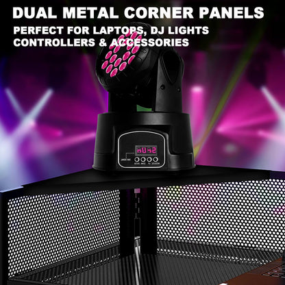 2026 Upgraded DJ Booth Stand Portable – 45"L x 25"W Foldable DJ Facade Booth with Dual Corner Panels, Wheels, Mobile DJ Controller Stand with Scrim & Carry Bag for Weddings, Parties & Events