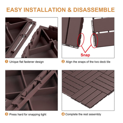 Goovilla Plastic Interlocking Deck Tiles, 36 Pack Balcony Flooring, 12"x12" Waterproof Outdoor Flooring All Weather Use, Patio Floor Decking Tiles for Porch Poolside Backyard Concrete, Dark Brown