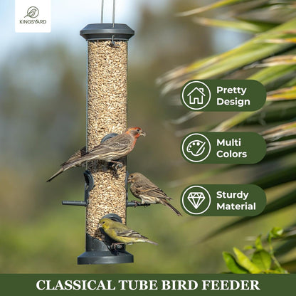 Kingsyard Tube Feeders - 2 Pack with 6 Feeding Ports | Premium Weatherproof Hard Plastic & Steel Hanger for Wild Birds (Black)