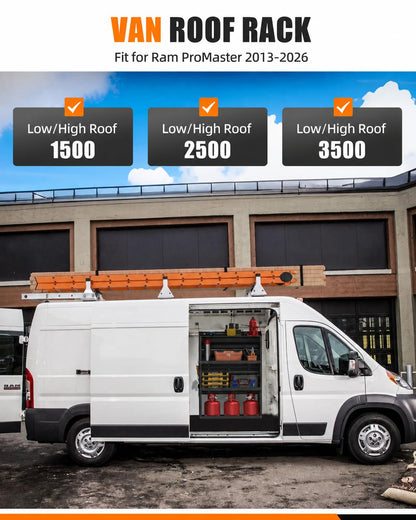 MELIPRON Van Roof Ladder Rack with Rear Roller Fits for 2013-2026 RAM ProMaster, Steel Cargo Van Rack with Anti-Rust Coating, Ideal for Transporting Ladders, Pipes