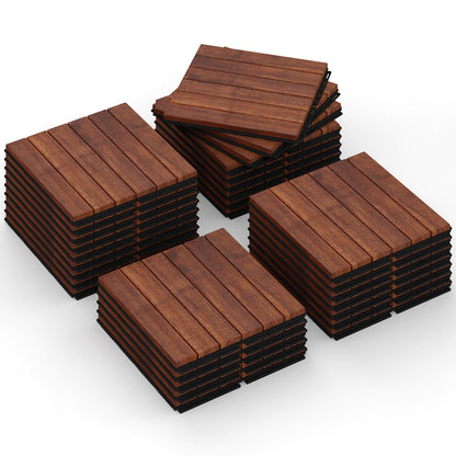 Rovibek Acacia Wood Interlocking Deck Tiles, 30PCS 12"x12" Outdoor Waterproof Decking Tiles, All Weather Use for Balcony Patio Backyard Poolside, Indoor & Outdoor, Striped Brown