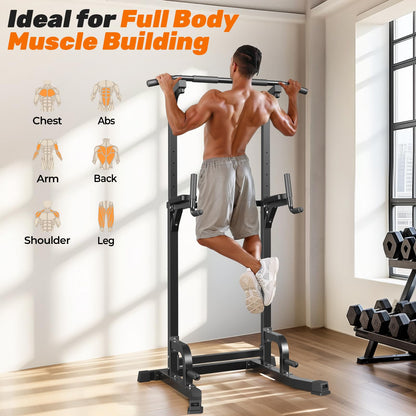 SPORTSROYALS Power Tower, Multi-Function Pull up Bar Dip Station with Upgraded Adjustable Foot Cover Equipment for Home Gym,360LBS