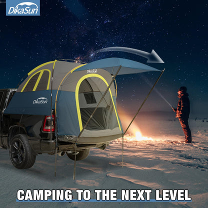 Truck Bed Tent, Double Layer Truck Tent 6.4-6.7 Ft, Waterproof PU3000mm Tear-Resistant Pickup Tent for 2 Person Camping and Outdoor with Awning（Cyan）