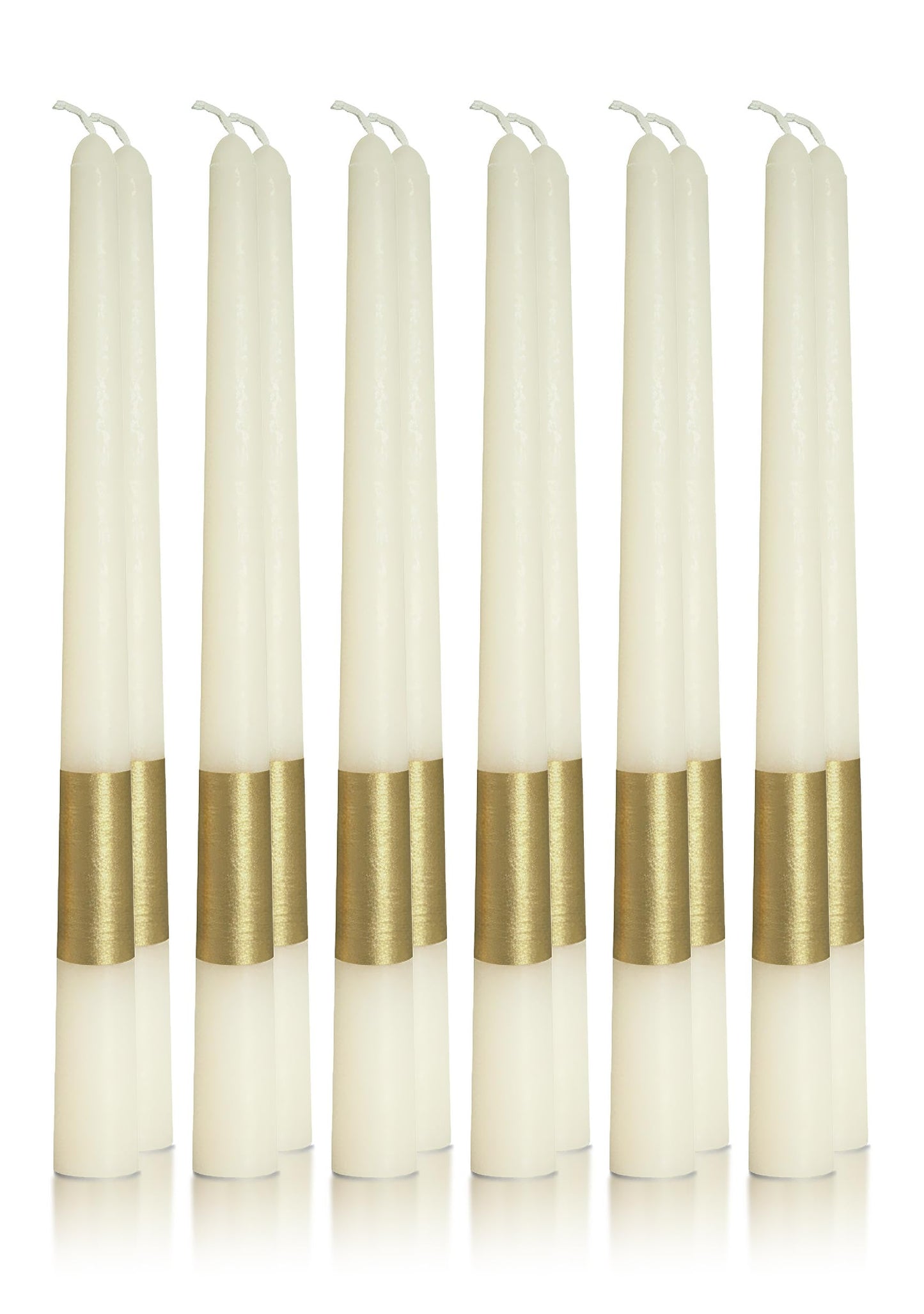 Homeology 10" Classic Taper Candles, Gold Stripe, Ivory, 12-Pack, 7-8 Hours Long Burning, Unscented Tall Candlesticks
