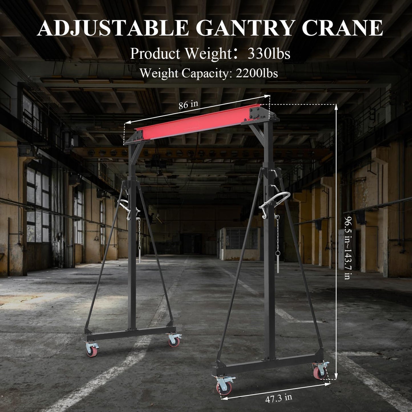 Gantry Crane, 2200 LBS Adjustable Gantry Crane, 1 Ton Shop Cranes Lift Hoist with 8-12 ft Adjustable Height for Warehouse & Factory