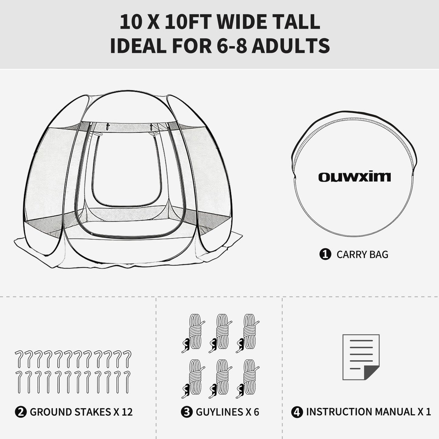 Pop up Gazebo Screen House Tent - Portable Canopy with Mosquito Netting for 6-8 Persons - Instant UV Protection Sun Shelter for Backyard, Patio, Garden & Camping, Waterproof