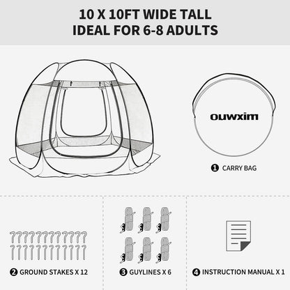 Pop up Gazebo Screen House Tent - Portable Canopy with Mosquito Netting for 6-8 Persons - Instant UV Protection Sun Shelter for Backyard, Patio, Garden & Camping, Waterproof