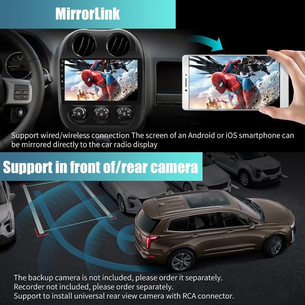 Car Radio for Jeep Compass Patriot 2010-2016, 10.1 inch Touch Screen Android 13 2G RAM 64G ROM Carplay/Android Auto/Mirror Link/SWC/Bluetooth/WiFi AHD Backup Camera