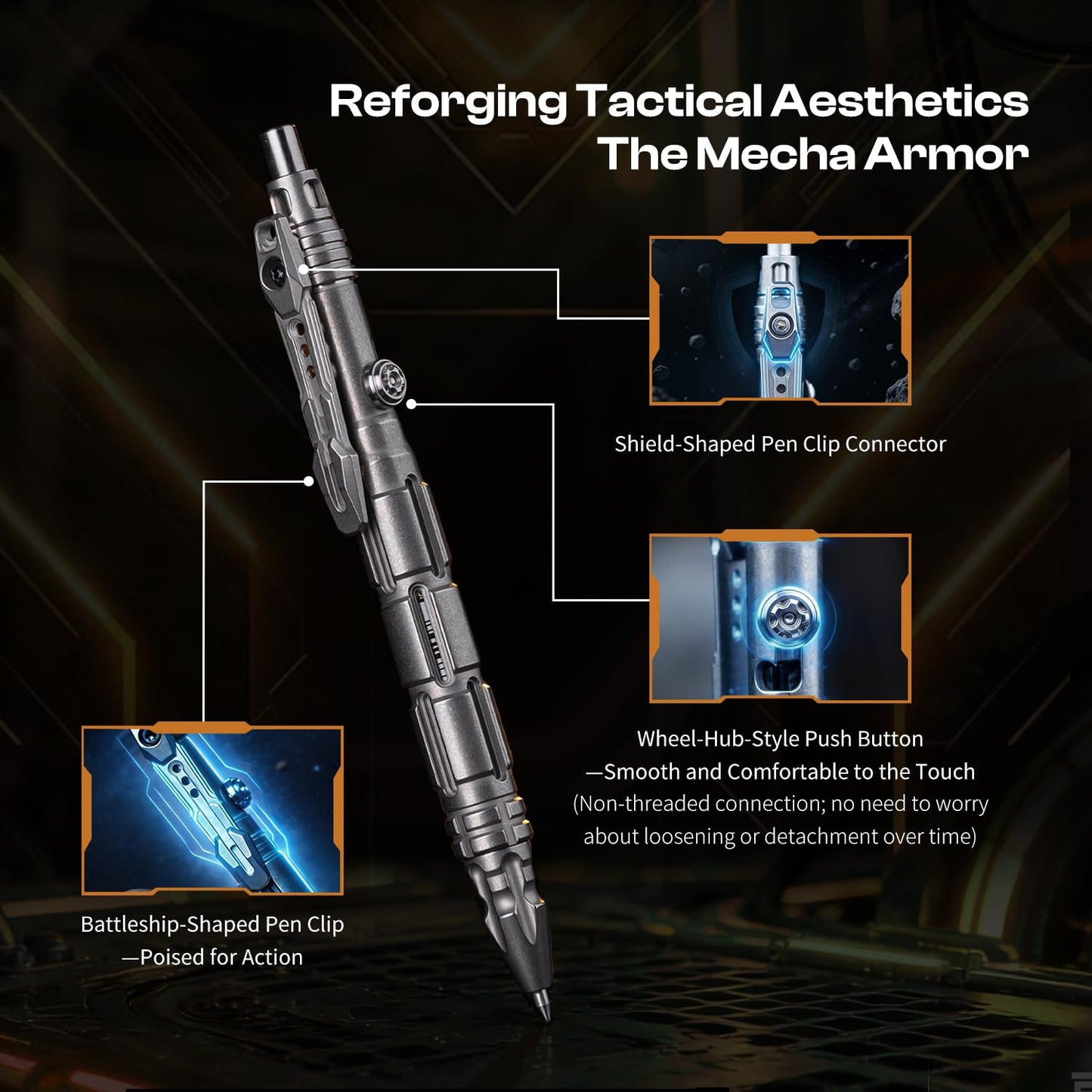 TITANER Mecha Pen 2.0 GR5 Titanium Tactical EDC Pen - Bolt-Action Design with Visual Ink Window, M390 Steel Tip, Hidden Tool & Tritium Slot for Daily Outdoor