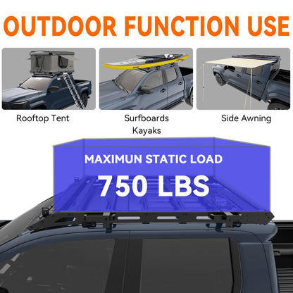 Titan Series Heavy Duty | Roof Rack for 4th Generation Compatible with only 2024, 2025, 2026 Tacoma/TRD Pro Version Double Cab 4 Door Pickup | with Handle/Side Awning Stand | No Drilling Installation