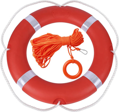 Life Ring Buoy Boat Safety Throw Ring with Water Floating Lifesaving Rope 98.4FT Set, Outdoor Professional Throwable Flotation Device (28in)
