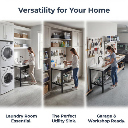 Freestanding Laundry Utility Sink, 28.3" x 19" x 32.3" Ceramic Utility Sink with Washboard Set with Bracket and Drain Kit for Laundry Room, Utility Room, Garage, Basement, Outdoor and Indoor