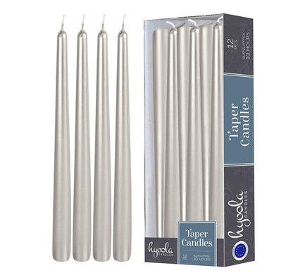 Hyoola Tall Taper Candles - 12 Inch - Metallic Titan - Dripless - 12 Pack - 10 Hour Burn Time