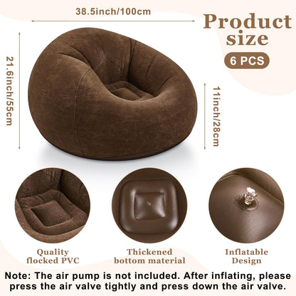 Realspring Inflatable Bean Bag Chairs Outdoor Blow up Camping Chairs Inflatable Lazy Sofa Folding Portable Bean Bag Loungers Couch(Dark Coffee,6 Pcs)