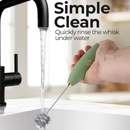 Zulay Kitchen Tornado Triple Whisk Milk Frother - Handheld Foam Maker for Coffee, Lattes & More - Olive & Gold