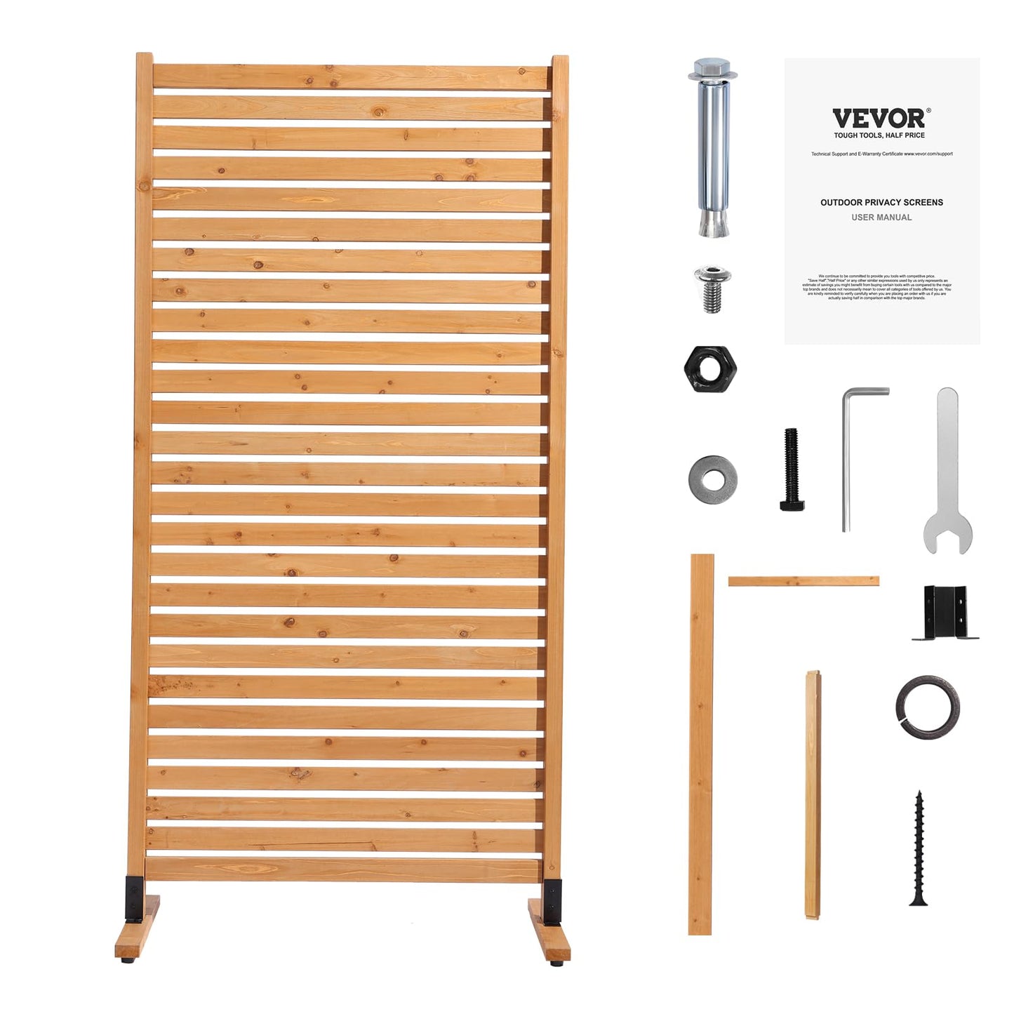 VEVOR Wooden Privacy Screen,36" W x 73" H Outdoor Privacy Screen, Freestanding Wood Privacy Panel with Stand,Outdoor Divider for Balcony Patio Lawn Garden