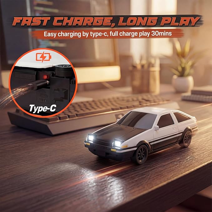 [2026 New Upgrade 1/43 Scale Mini RC Drift Car with Gyroscope Toys for Age 8-14 Old Birthday Gifts Micro Small with Full Proportional RTR 2.4GHz Remote 2 Tire Sets 8 Cones - White