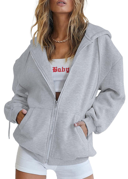 PRETTYGARDEN Women's 2025 Zip Up Y2K Hoodies Casual Long Sleeve Sweatshirts Fall Spring Track Jackets with Pockets (Grey,Medium)