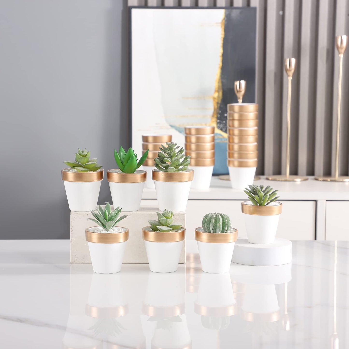 Yishang 72 pcs Small Mini White&Gold Clay Pots, 2.5'' Terracotta Pot Clay Ceramic Pottery Planter,Cactus Flower Terra Cotta Pots,Succulents Nursery Pots,with Drainage Hole,for Crafts,Wedding Favor