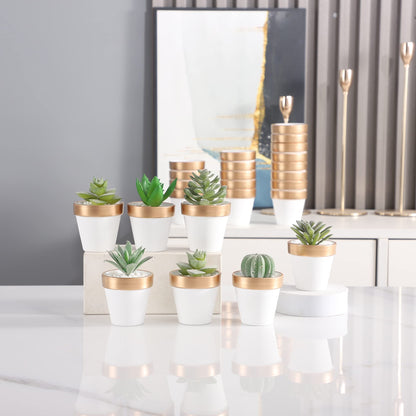Yishang 72 pcs Small Mini White&Gold Clay Pots, 2.5'' Terracotta Pot Clay Ceramic Pottery Planter,Cactus Flower Terra Cotta Pots,Succulents Nursery Pots,with Drainage Hole,for Crafts,Wedding Favor