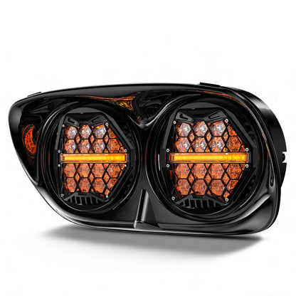 LX-LIGHT DOT Approved 270° LED Dual Headlight with High Low Beam Amber DRL Compatible with Road Glide 2003-2014, Black