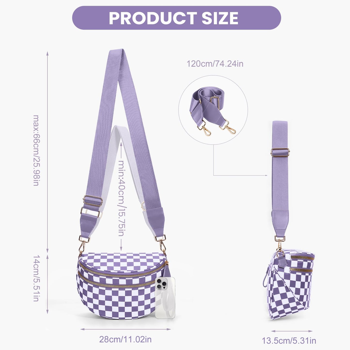 Checkered Crossbody Bum Bags for Women Nylon Checkered Purse Checkerboard Fanny Pack